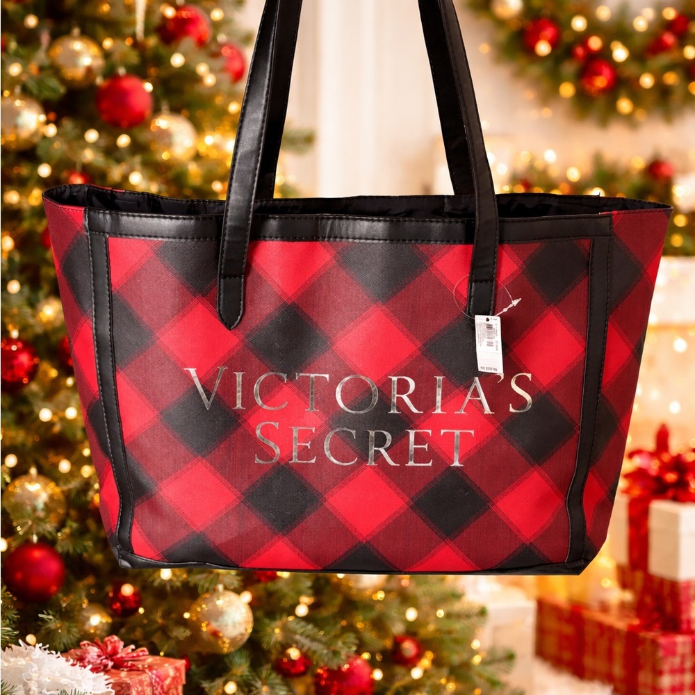 Victoria's Secret Red and Black Plaid Tote